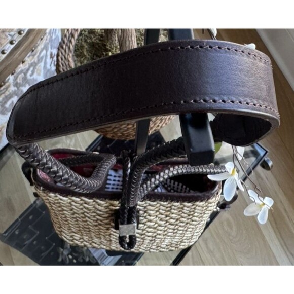 BRIGHTON Woven Rope Basket Weave Leather Trim Silver Heart & Charms Purse - Picture 5 of 10